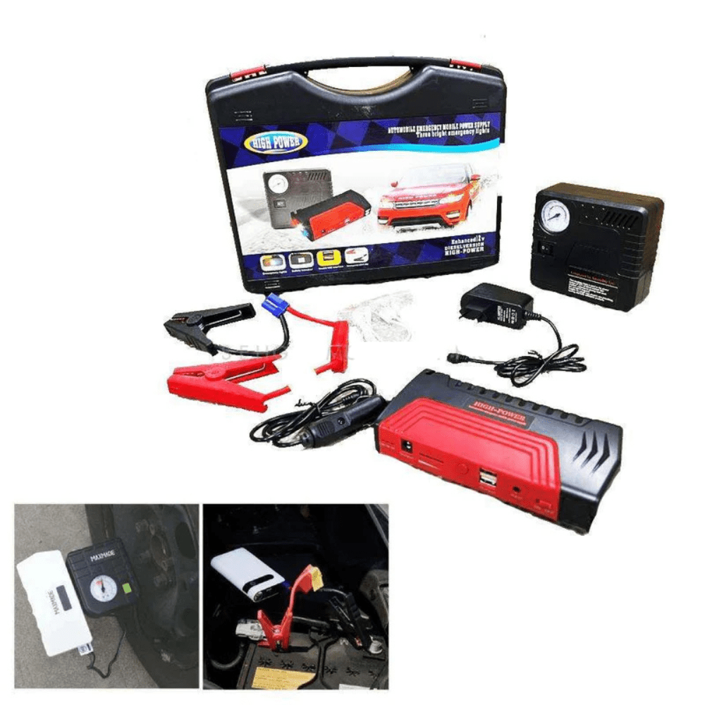Jump Starter With Tire Air Compressor - Car Multifunctional Car Battery Emergency Jump Wire Car Starter with Tyre Inflator - Premium Car Accessories by RJCARHUB Pakistan