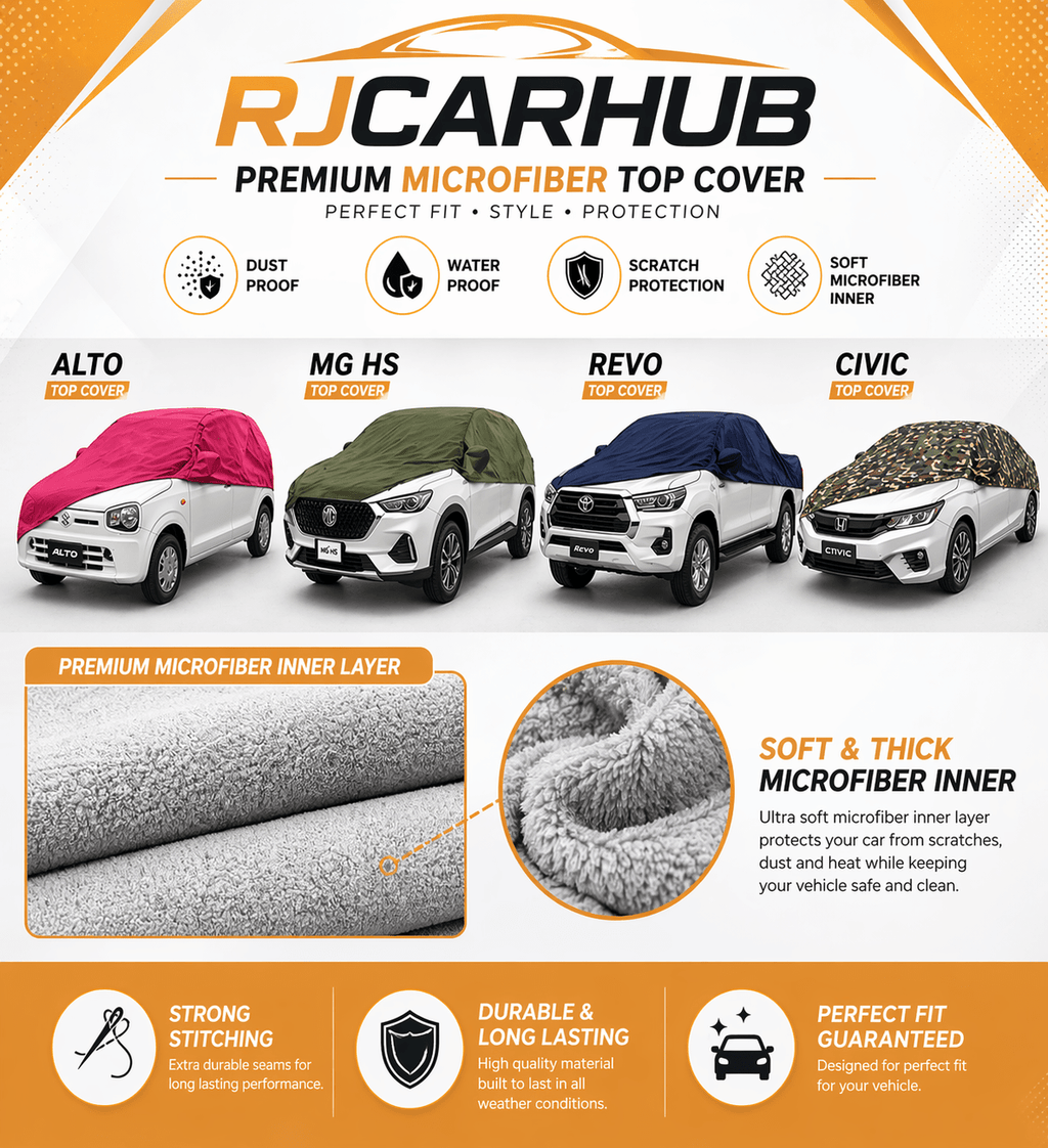 Sedan All Cars Models Microfiber Top Cover Premium Anti - Scratch Top Cover Multi - Soft Fleece - Premium Car Accessories by RJCARHUB Pakistan