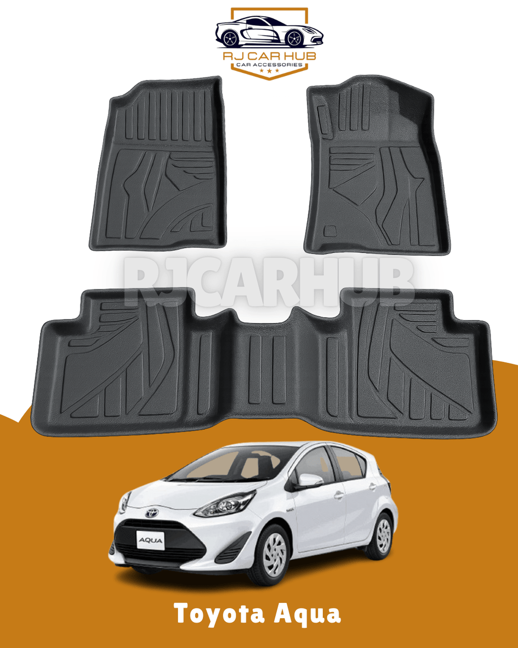 Toyota Aqua ( 2012 - 2021 ) TPE Floor Mats Black 3 PCS - Premium Car Accessories by RJCARHUB Pakistan