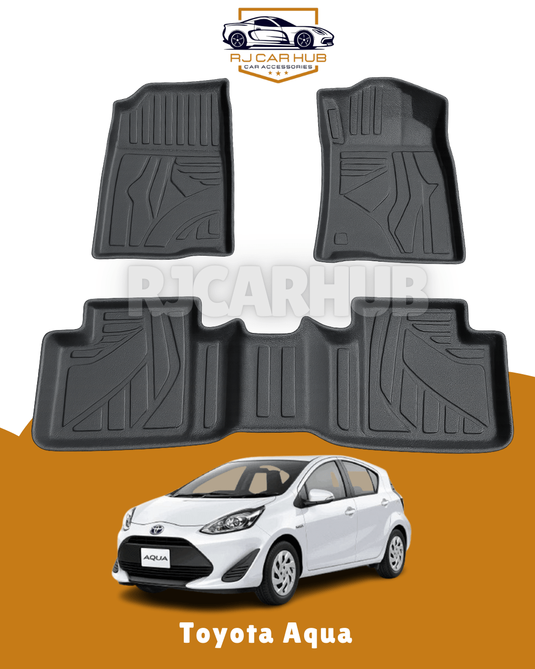 Toyota Aqua ( 2012 - 2021 ) TPE Floor Mats Black 3 PCS - Premium Car Accessories by RJCARHUB Pakistan